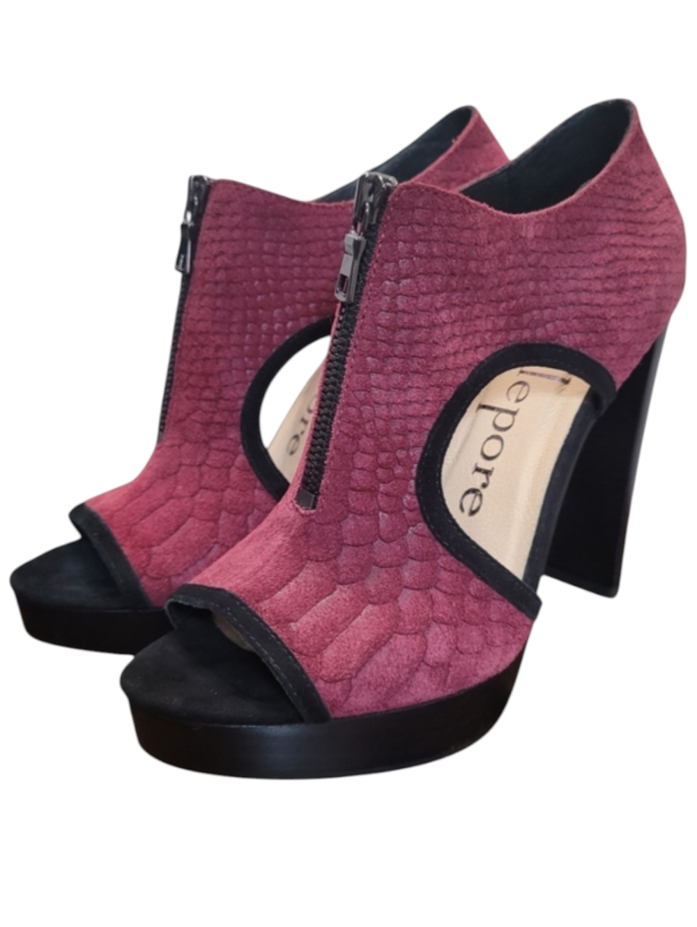 Nanette Lepore Burgundy Cutout Platform Heels Peep Toe Zip Size 8